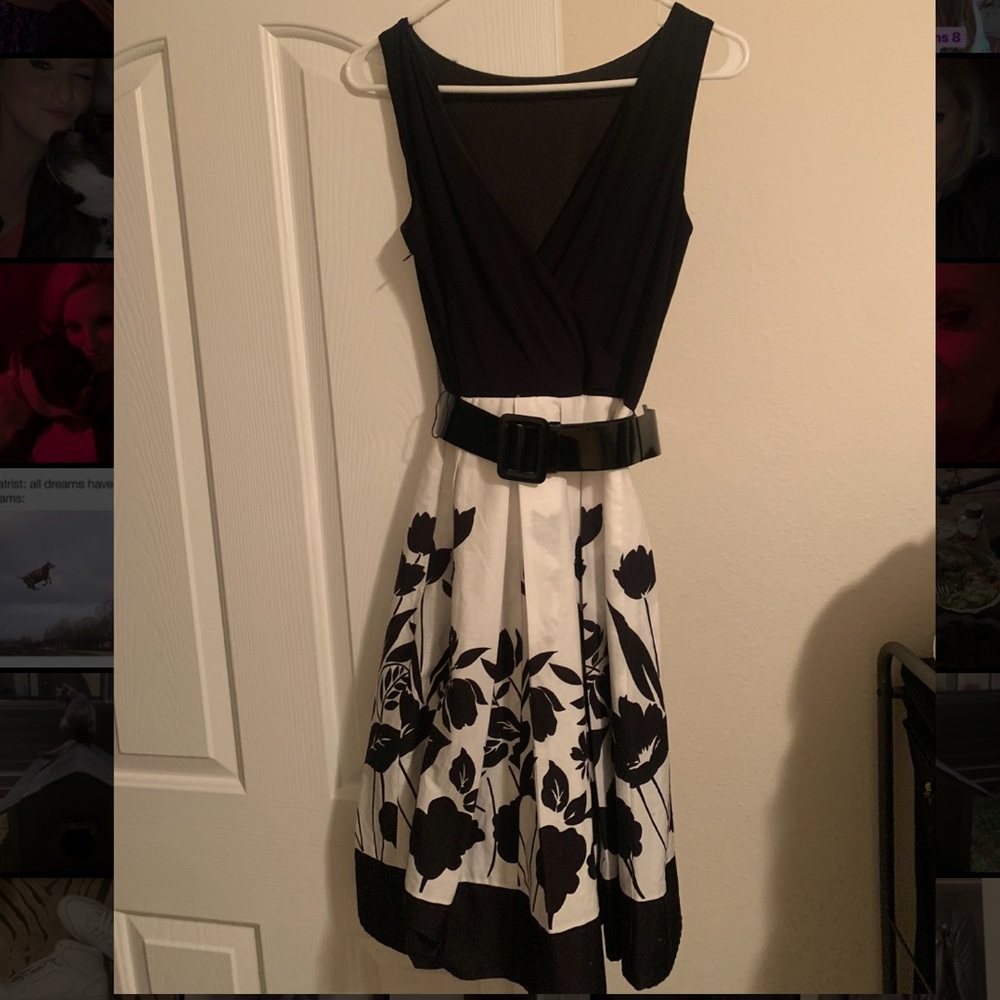 Floral, black & white dress